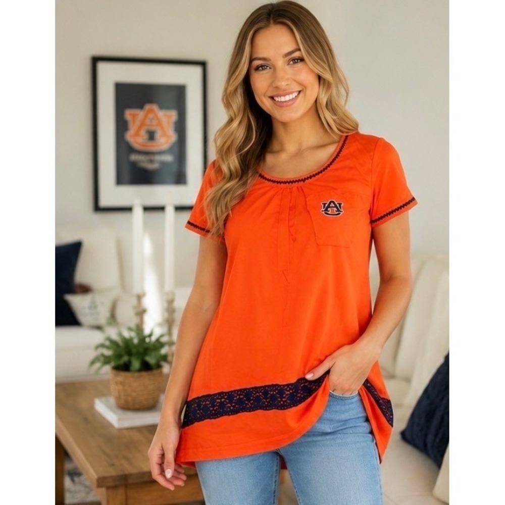 UG Apparel Auburn Tigers Tunic Top Small Womens Small Orange Lace Hem NCAA NWT